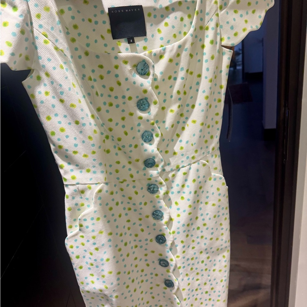 Ross Mayer Vintagw  White and Green Polka Dot Mini Dress